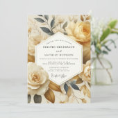 Invitation Mariage Crème Floral Éthéré (Debout devant)