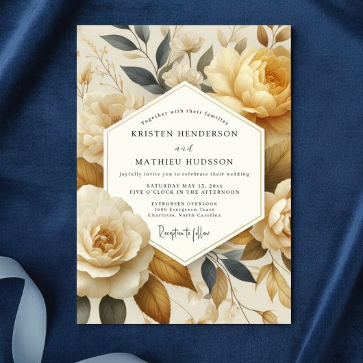 Invitation Mariage Crème Floral Éthéré