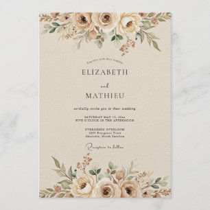 Invitation Mariage Crème Floral Éthéré