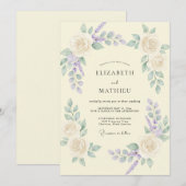 Invitation Mariage Crème Lilas Vigne (Devant / Derrière)
