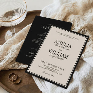 Invitation Mariage Crème Noir Élégant Intemporel