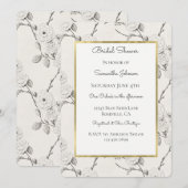 Invitation Mariage Crème Noir Fleurs d'Automne (Devant / Derrière)