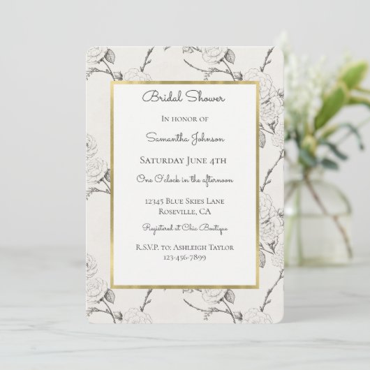 Invitation Mariage Crème Noir Fleurs d'Automne (Debout devant)