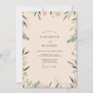 Invitation Mariage Crème Olive Feuillage Eucalyptus