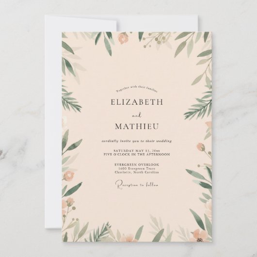 Invitation Mariage Crème Olive Feuillage Eucalyptus (Devant)