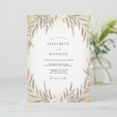 Invitation Mariage Crème Olive Lilas Feuille (Debout devant)