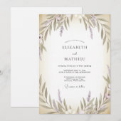 Invitation Mariage Crème Olive Lilas Feuille (Devant / Derrière)