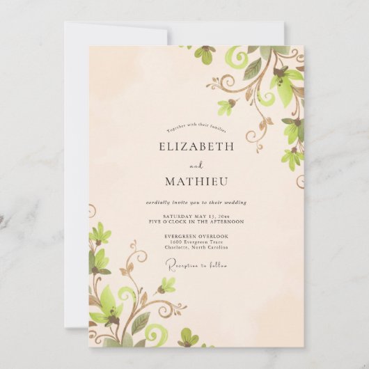 Invitation Mariage Crème Olive Vigne (Devant)