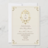 Invitation Mariage Crème Or Baroque Vintage (Devant)