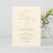Invitation Mariage Crème & Or Élégant Calligraphie Script (Debout devant)