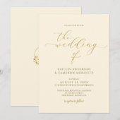 Invitation Mariage Crème & Or Élégant Calligraphie Script (Devant / Derrière)
