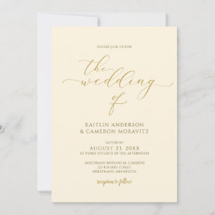 Invitation Mariage Crème & Or Élégant Calligraphie Script