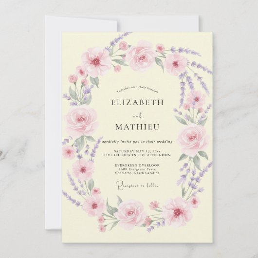 Invitation Mariage Crème Pétales de Lilas (Devant)