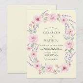 Invitation Mariage Crème Pétales de Lilas (Devant / Derrière)