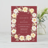 Invitation Mariage Crème Pétales Vin (Debout devant)