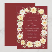 Invitation Mariage Crème Pétales Vin (Devant / Derrière)