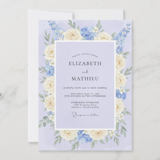 Invitation Mariage Crème Pivoine Céleste (Devant)