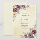 Invitation Mariage Crème Rose Mauve (Devant / Derrière)
