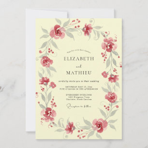 Invitation Mariage Crème Rouge Poussiéreux Vigne