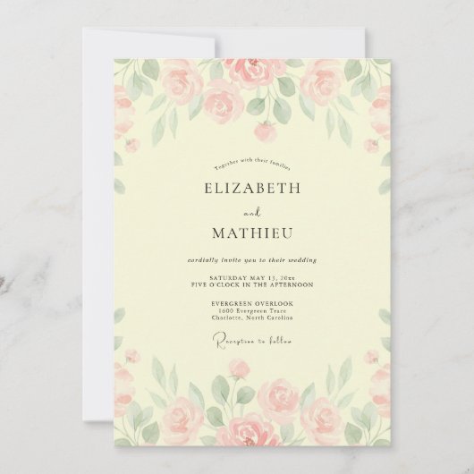 Invitation Mariage Crèmeuse Fleur de Rosée (Devant)