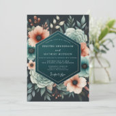 Invitation Mariage Crépuscule Corail Sarcelle (Debout devant)