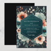 Invitation Mariage Crépuscule Corail Sarcelle (Devant / Derrière)