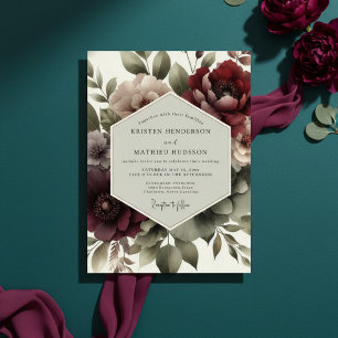 Invitation Mariage Crépuscule Floral Bourgogne