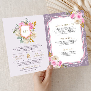 Invitation Mariage Crête Floral Rose Violet Poussiéreux Tout