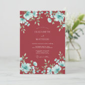 Invitation Mariage Crimson Aqua Bloom (Debout devant)