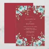Invitation Mariage Crimson Aqua Bloom (Devant / Derrière)
