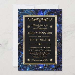Invitation Mariage Cristal de Galaxie de Minuit Bleu et Or