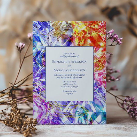 Invitation Mariage Cristal Gemme Arc-en-ciel de Couleur de Fê