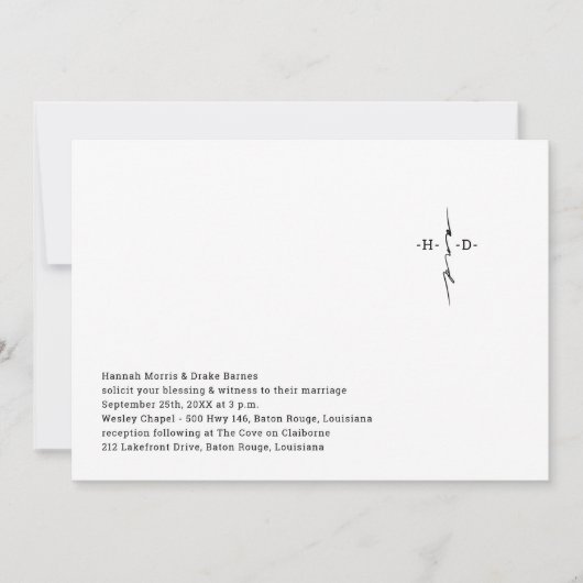 Invitation Mariage croisé chic monogrammé (Devant)