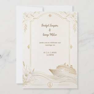 Invitation Mariage Croisière Élégant Or Blanc Lily Waves