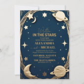 Invitation Mariage Croissant de Lune Navy Céleste Or (Devant)