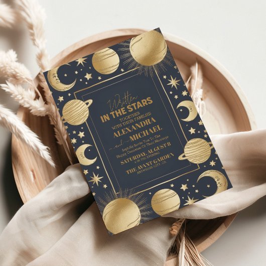 Invitation Mariage Croissant de Lune Navy Céleste Or