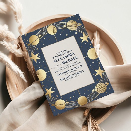 Invitation Mariage Croissant de Lune Navy Céleste Or