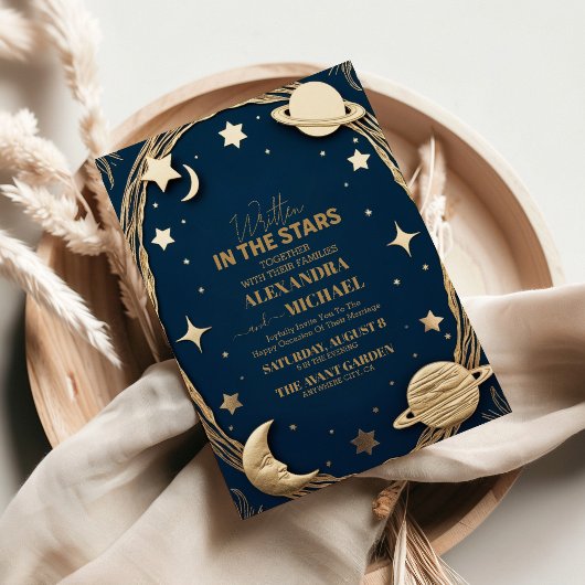 Invitation Mariage Croissant de Lune Navy Céleste Or