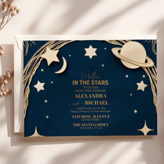 Invitation Mariage Croissant de Lune Or de la Marine Céleste