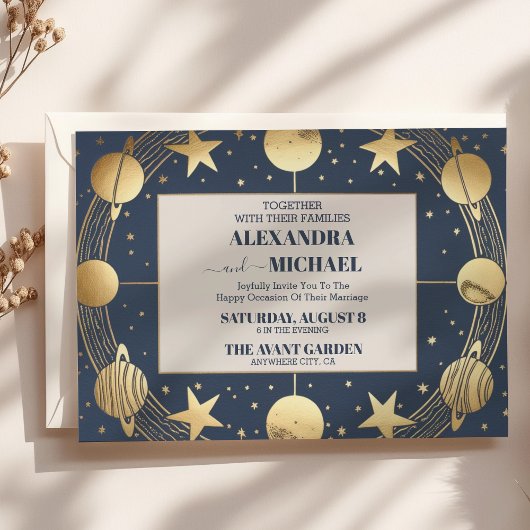 Invitation Mariage Croissant de Lune Or de la Marine Céleste