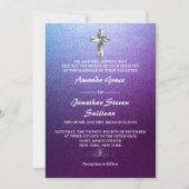 Invitation Mariage croix chrétienne argent violet (Devant)