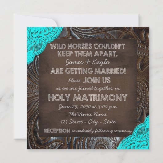 Invitation Mariage Cuir et Dentelle (Devant)