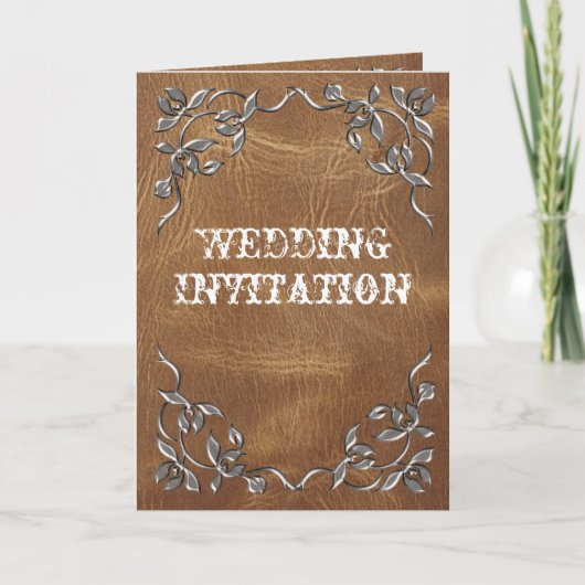 Invitation Mariage Cuir Occidental Sophistiqué (Devant)