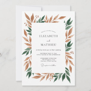 Invitation Mariage Cuivré Émeraude Feuillu