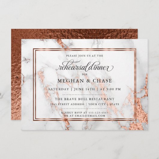 Invitation Mariage cuivre et marbre Élégance Bold (Devant / Derrière)