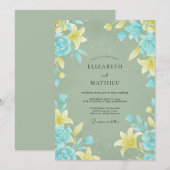 Invitation Mariage Cyan Citron Lily (Devant / Derrière)