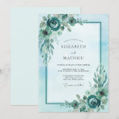Invitation Mariage Cyan Peony (Devant / Derrière)