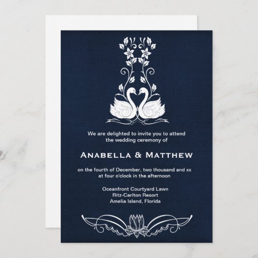 Invitation Mariage cygne (Devant / Derrière)