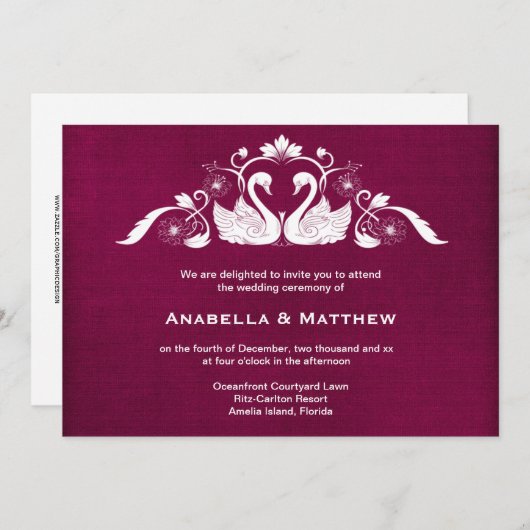 Invitation Mariage cygne (Devant / Derrière)