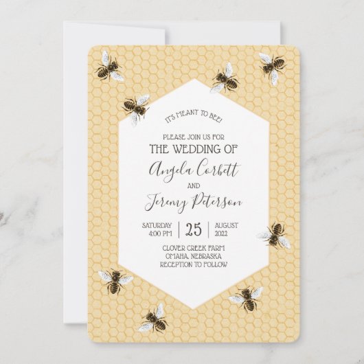 Invitation Mariage d'abeilles vintages (Devant)
